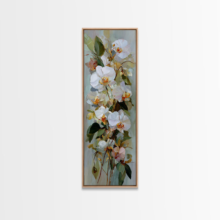 White Orchid and Gold Ribbon Composition Canvas Print, Wedding Art, Personalized Wedding, Living Room Decor, Oil Painting, WED-1x3-12