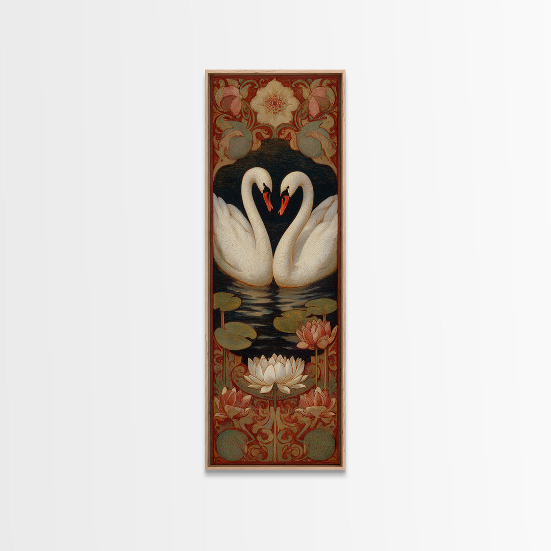 Two Swans Forming a Heart on Dark Canvas Print, Wedding Art, Bride and Groom, Living Room Decor, Romance, Neutral Decor, WED-1x3-14