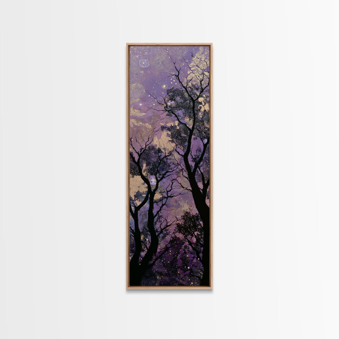 Couple Silhouette Beneath Moonlit Trees Canvas Print, Wedding Art, Neutral Decor, Living Room Decor, Fine Art, Romance, WED-1x3-17