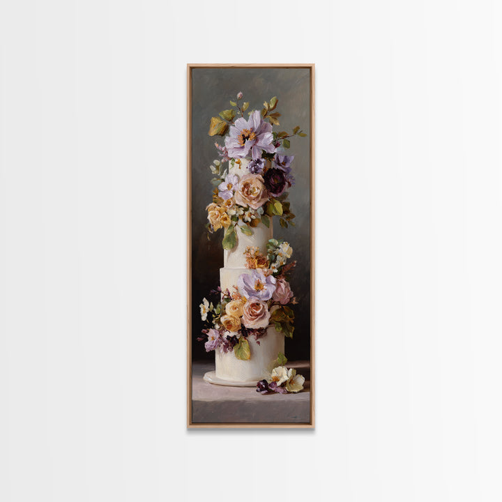 Wedding Cake with Flowers in Painterly Style Canvas Print, Wedding Art, Rustic Wedding, Living Room Decor, Watercolor Art, WED-1x3-2