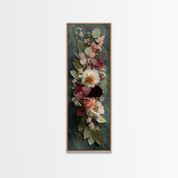 Pressed Flowers from a Wedding Bouquet Framed Canvas Print, Wedding Art, Wedding Stationery, Living Room Decor, Romance, WED-1x3-20