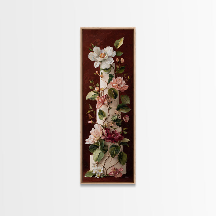 Wedding Cake with Flowers in Painterly Style Canvas Print, Wedding Art, Rustic Wedding, Living Room Decor, Watercolor Art, WED-1x3-26