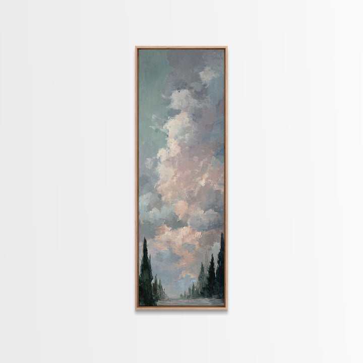 Blush Cloudscape with Dreamy Atmosphere Framed Canvas Print, Wedding Art, Living Room Decor, Watercolor Art, Romance, WED-1x3-3