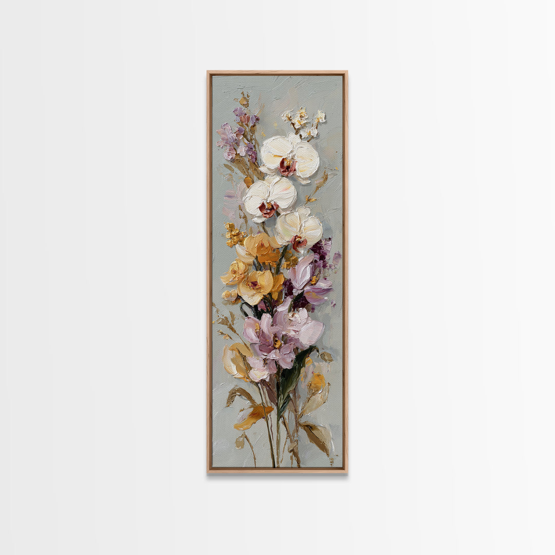 White Orchid and Gold Ribbon Composition Framed Canvas Print, Wedding Art, Neutral Decor, Living Room Decor, Fine Art, Romance, WED-1x3-36