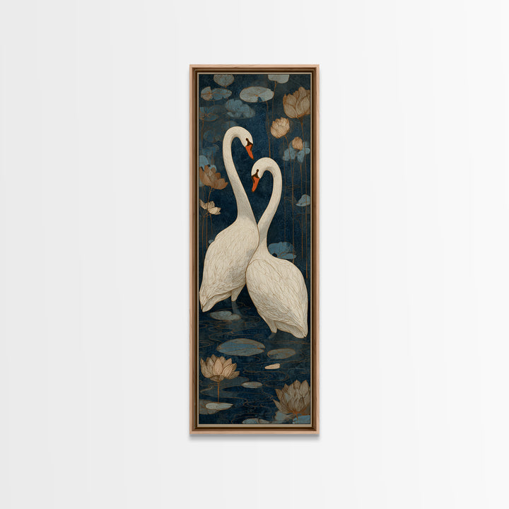 Two Swans Forming a Heart on Dark Canvas Print, Wedding Art, Bride and Groom, Living Room Decor, Romance, Neutral Decor, WED-1x3-38