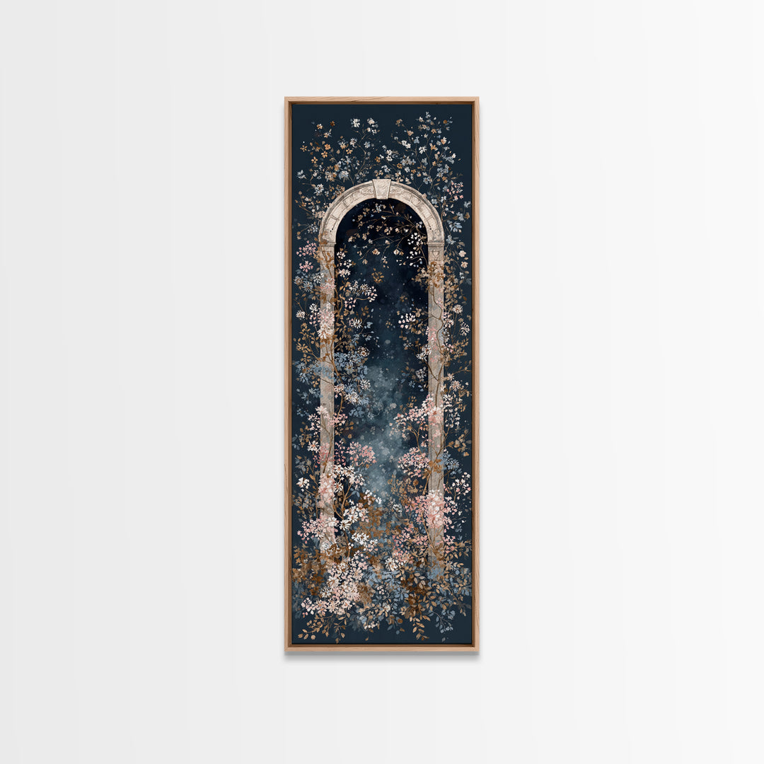 Romantic Garden Arch Covered Framed Canvas Print, Wedding Art, Wedding Reception, Living Room Decor, Watercolor Art, Romance, WED-1x3-46