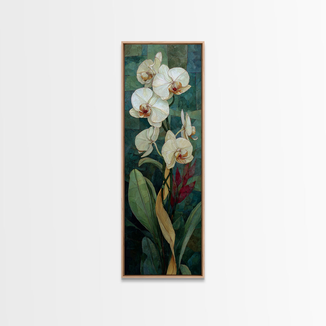 White Orchid and Gold Ribbon Composition Canvas Print, Wedding Art, Luxury Decor, Living Room Decor, Abstract Art, Romance, WED-1x3-60
