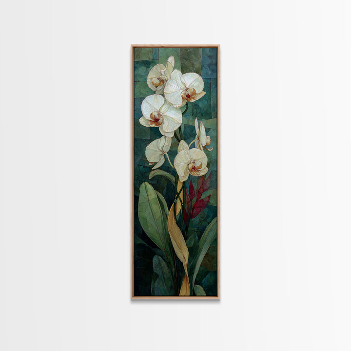 White Orchid and Gold Ribbon Composition Canvas Print, Wedding Art, Luxury Decor, Living Room Decor, Abstract Art, Romance, WED-1x3-60
