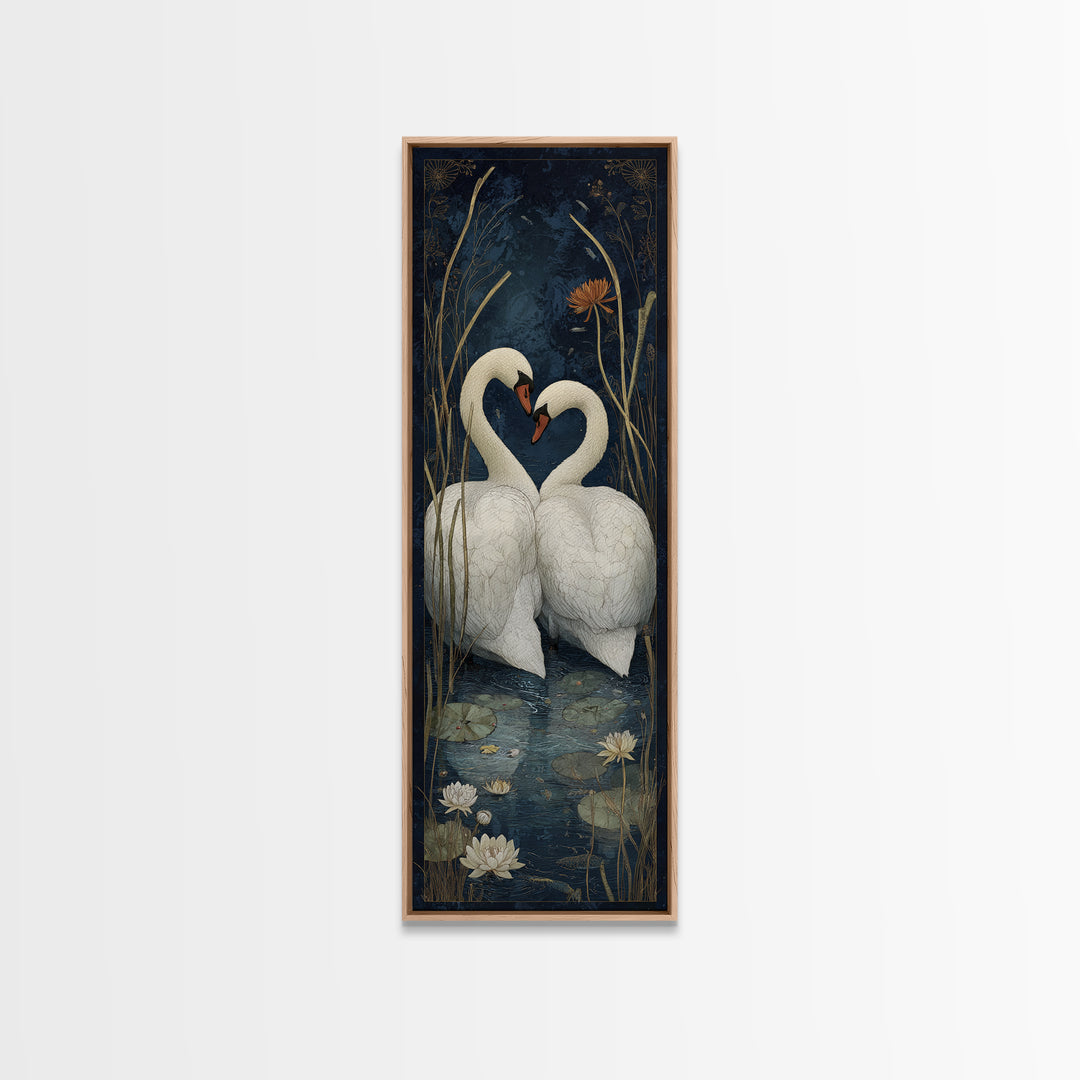 Two Swans Forming a Heart on Dark Framed Canvas Print, Wedding Art, Wedding Painting, Living Room Decor, Fine Art, Romance, WED-1x3-62