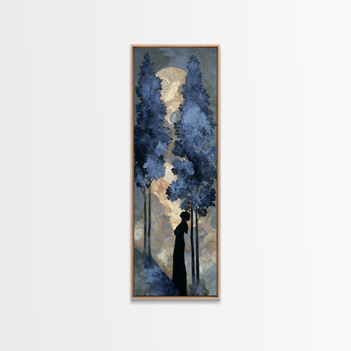 Couple Silhouette Beneath Moonlit Trees Canvas Print, Wedding Art, Modern Decor, Living Room Decor, Fine Art, Romance, WED-1x3-65