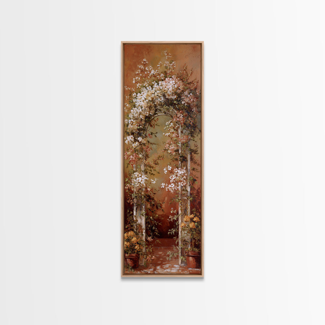 Romantic Garden Arch Covered Framed Canvas Print, Wedding Art, Wedding Reception, Living Room Decor, Watercolor Art, Romance, WED-1x3-70