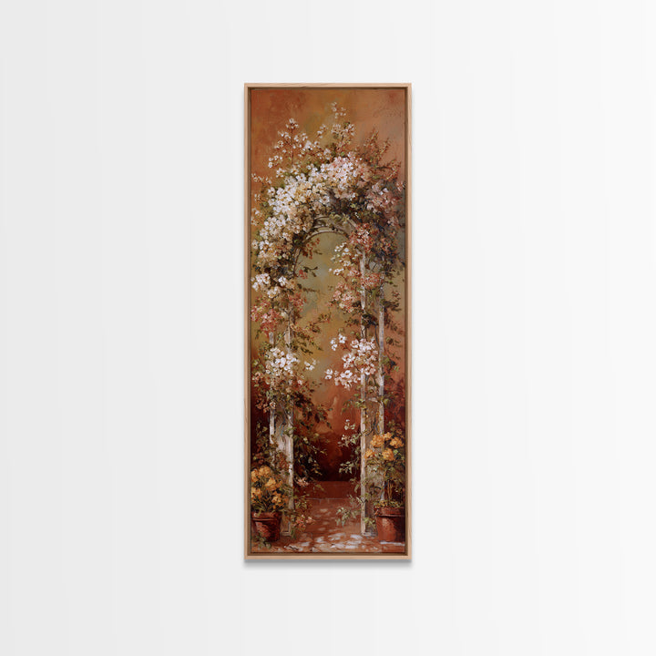 Romantic Garden Arch Covered Framed Canvas Print, Wedding Art, Wedding Reception, Living Room Decor, Watercolor Art, Romance, WED-1x3-70