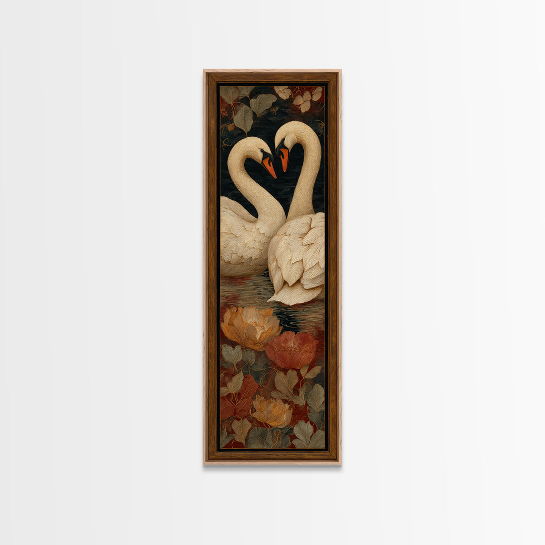 Two Swans Forming a Heart on Dark Canvas Print, Wedding Art, Wall Decor, Living Room Decor, Fine Art, Romance, Wedding Gift, WED-1x3-86