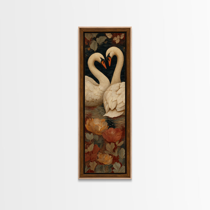 Two Swans Forming a Heart on Dark Canvas Print, Wedding Art, Wall Decor, Living Room Decor, Fine Art, Romance, Wedding Gift, WED-1x3-86