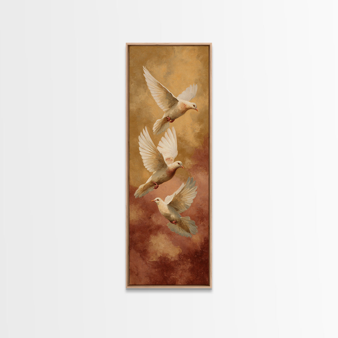 Doves Flying Through Soft Golden Light Canvas Print, Wedding Art, Jewish Art, Living Room Decor, Romance, Personalized Wedding, WED-1x3-95