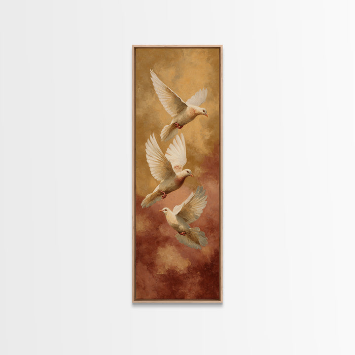 Doves Flying Through Soft Golden Light Canvas Print, Wedding Art, Jewish Art, Living Room Decor, Romance, Personalized Wedding, WED-1x3-95