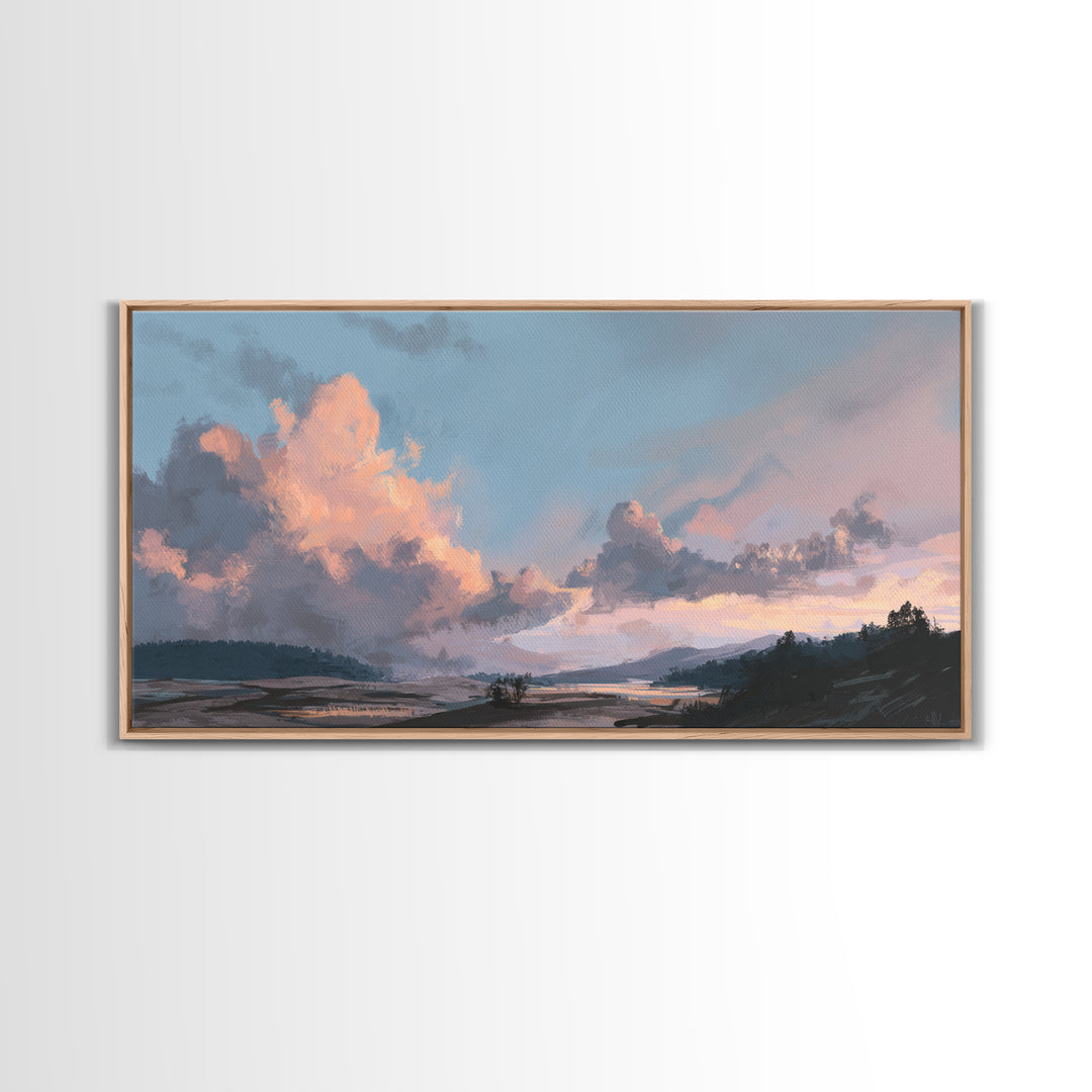 Blush Cloudscape with Dreamy Atmosphere Framed Canvas Print, Wedding Art, Wedding Decoration, Living Room Decor, Romance, WED-2x1-11