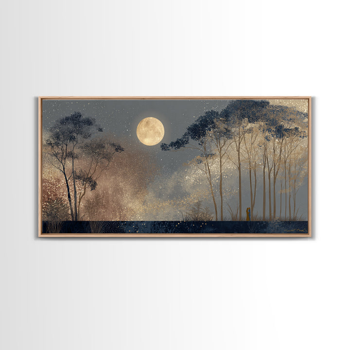 Couple Silhouette Beneath Moonlit Trees Canvas Print, Wedding Art, Art, Living Room Decor, Romance, Custom Wedding Gift, WED-2x1-49