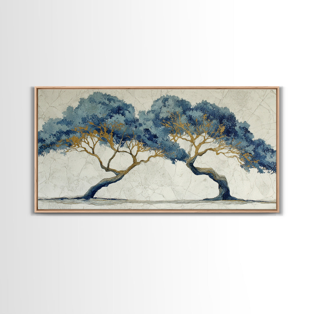 Two Intertwined Trees as Symbolic Artwork Framed Canvas Print, Wedding Art, Custom Wedding, Living Room Decor, Romance, WED-2x1-67