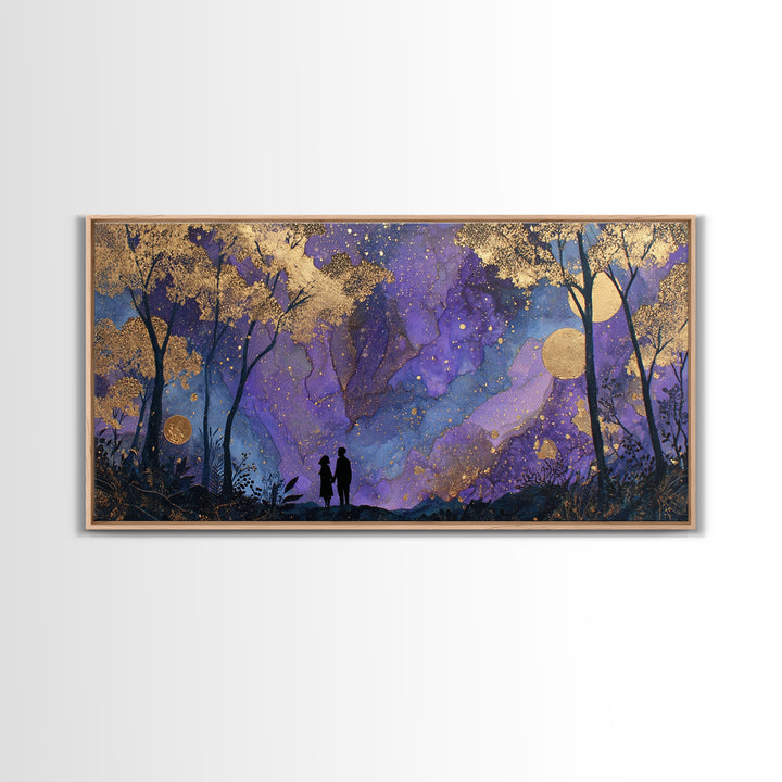 Couple Silhouette Beneath Moonlit Trees Canvas Print, Wedding Art, Art, Living Room Decor, Romance, Custom Wedding Gift, WED-2x1-73