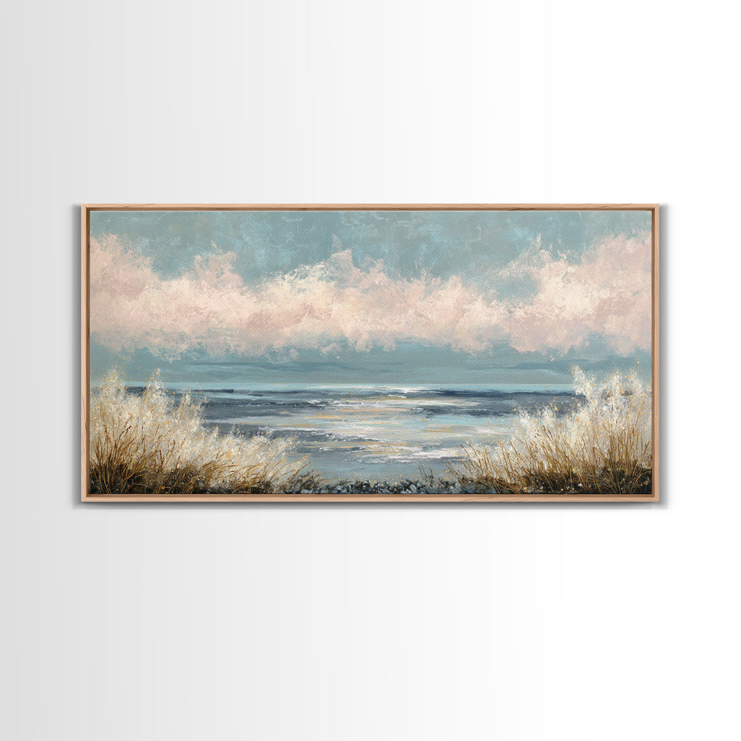 Blush Cloudscape with Dreamy Atmosphere Framed Canvas Print, Wedding Art, Room Decor, Living Room Decor, Fine Art, Romance, WED-2x1-83