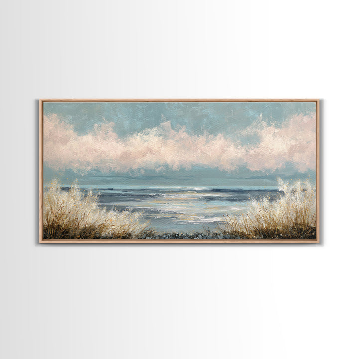 Blush Cloudscape with Dreamy Atmosphere Framed Canvas Print, Wedding Art, Room Decor, Living Room Decor, Fine Art, Romance, WED-2x1-83