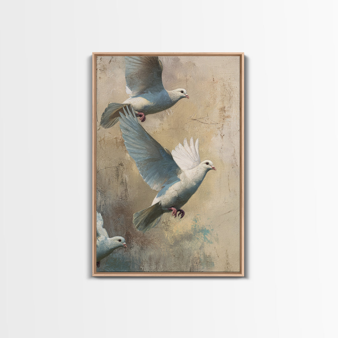 Doves Flying Through Soft Golden Light Framed Canvas Print, Wedding Art, Bride and Groom, Living Room Decor, Fine Art, Romance, WED-2x3-19