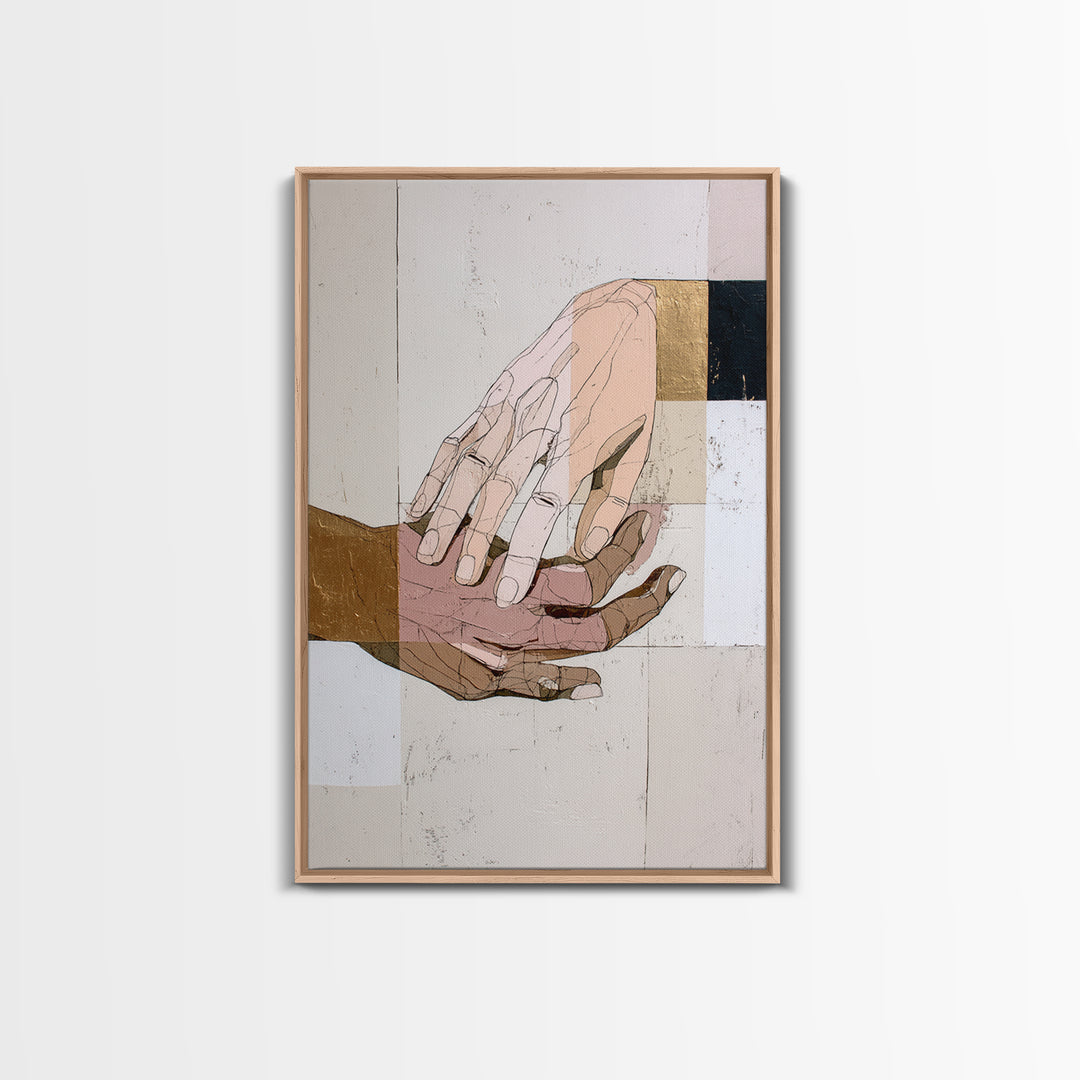 Hands Nearly Touching Framed Canvas Print, Wedding Art, Jewish Art, Living Room Decor, Abstract Art, Romance, WED-2x3-24