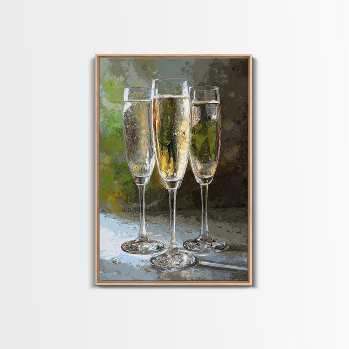 Champagne Glasses with Delicate Sparkle Framed Canvas Print, Wedding Art, Luxury Decor, Living Room Decor, Fine Art, Romance, WED-2x3-38
