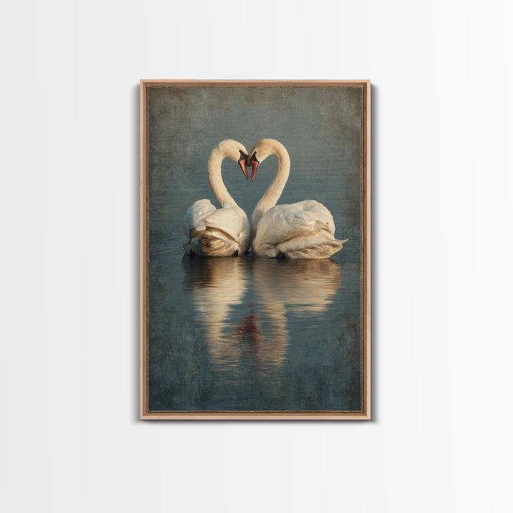 Two Swans Forming a Heart on Dark Canvas Print, Wedding Art, Contemporary Art, Living Room Decor, Fine Art, Romance, Custom Art, WED-2x3-82