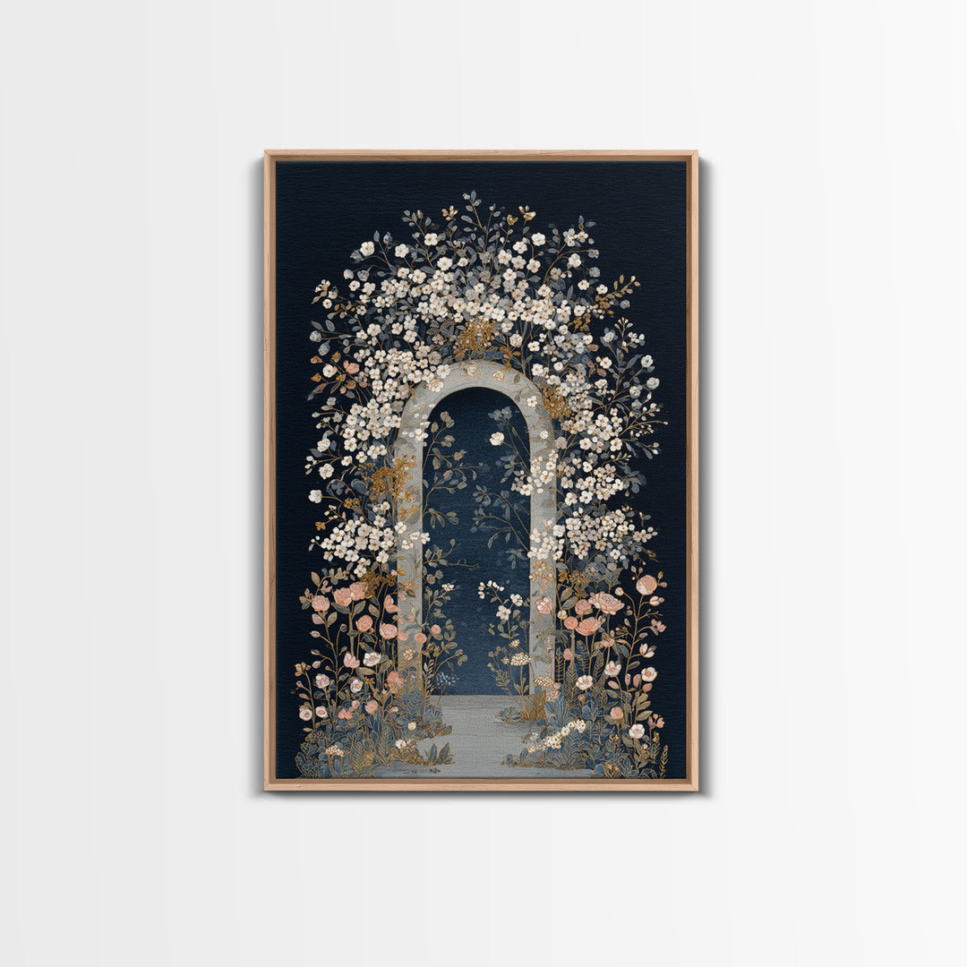 Romantic Garden Arch Covered Framed Canvas Print, Wedding Art, Wedding, Living Room Decor, Oil Painting, Romance, WED-2x3-90