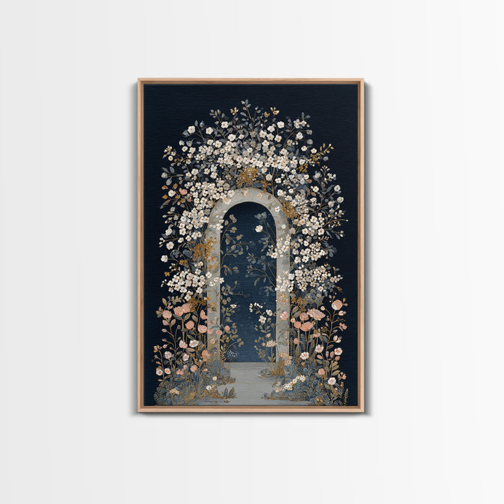 Romantic Garden Arch Covered Framed Canvas Print, Wedding Art, Wedding, Living Room Decor, Oil Painting, Romance, WED-2x3-90