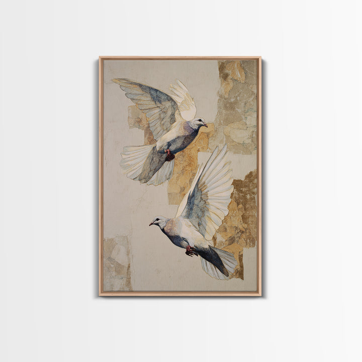 Doves Flying Through Soft Golden Light Canvas Print, Wedding Art, Art Print, Living Room Decor, Romance, Downloadable Art, WED-2x3-91