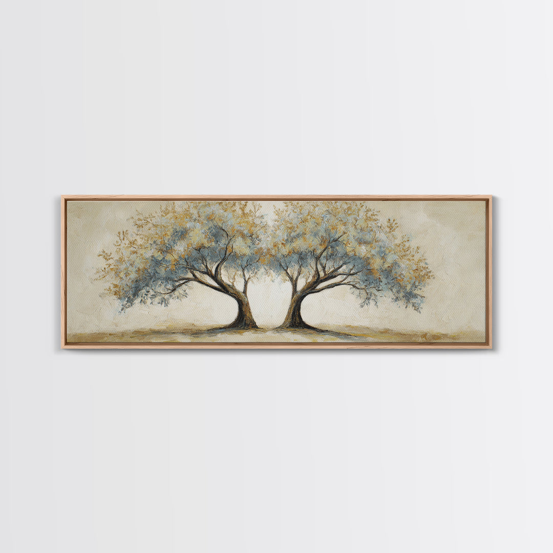 Two Intertwined Trees as Symbolic Artwork Framed Canvas Print, Wedding Art, Custom Wedding, Living Room Decor, Romance, WED-3x1-15