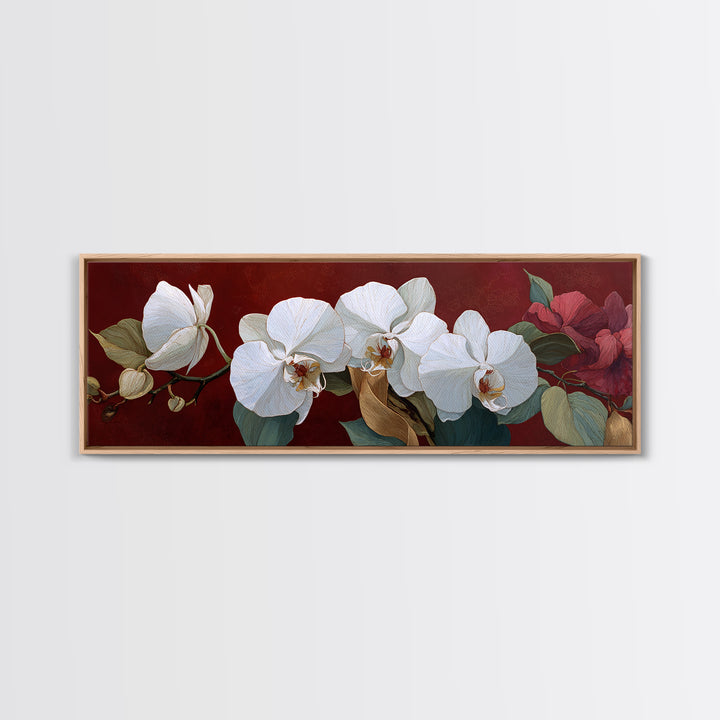 White Orchid and Gold Ribbon Composition Canvas Print, Wedding Art, Rustic Wedding, Living Room Decor, Fine Art, Romance, WED-3x1-16