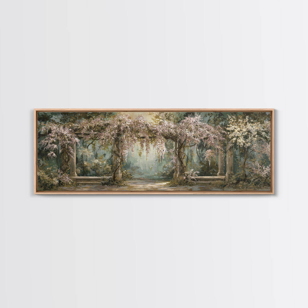 Romantic Garden Arch Covered Framed Canvas Print, Wedding Art, Art, Living Room Decor, Watercolor Art, Romance, WED-3x1-2