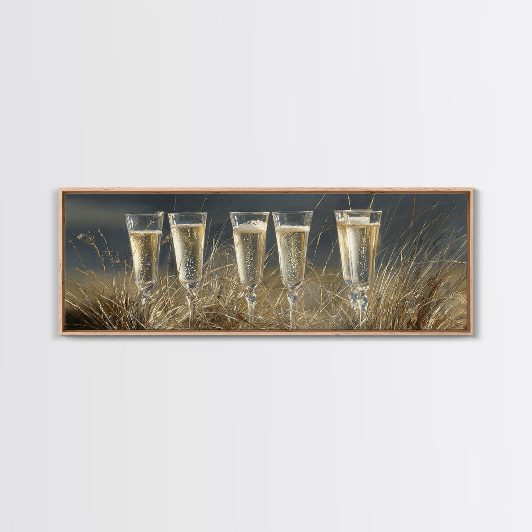 Champagne Glasses with Delicate Sparkle Canvas Print, Wedding Art, Custom Painting, Living Room Decor, Fine Art, Romance, WED-3x1-46