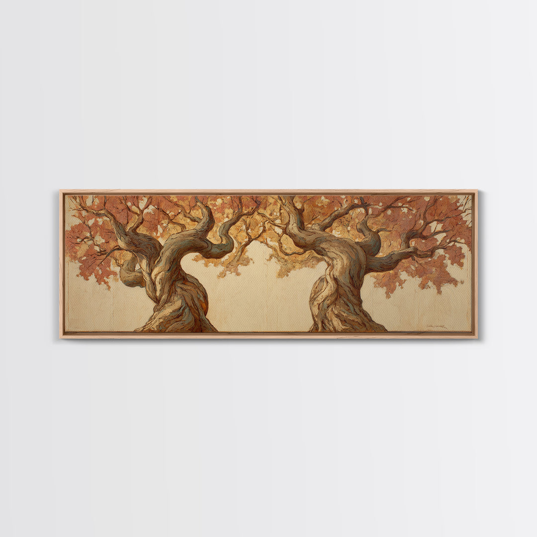 Two Intertwined Trees as Symbolic Artwork Framed Canvas Print, Wedding Art, Statement Artwork, Living Room Decor, Romance, WED-3x1-63