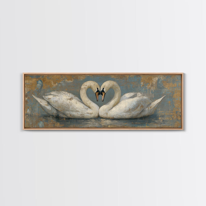 Two Swans Forming a Heart on Dark Canvas Print, Wedding Art, Printable Art, Living Room Decor, Fine Art, Romance, Beach Wedding, WED-3x1-66