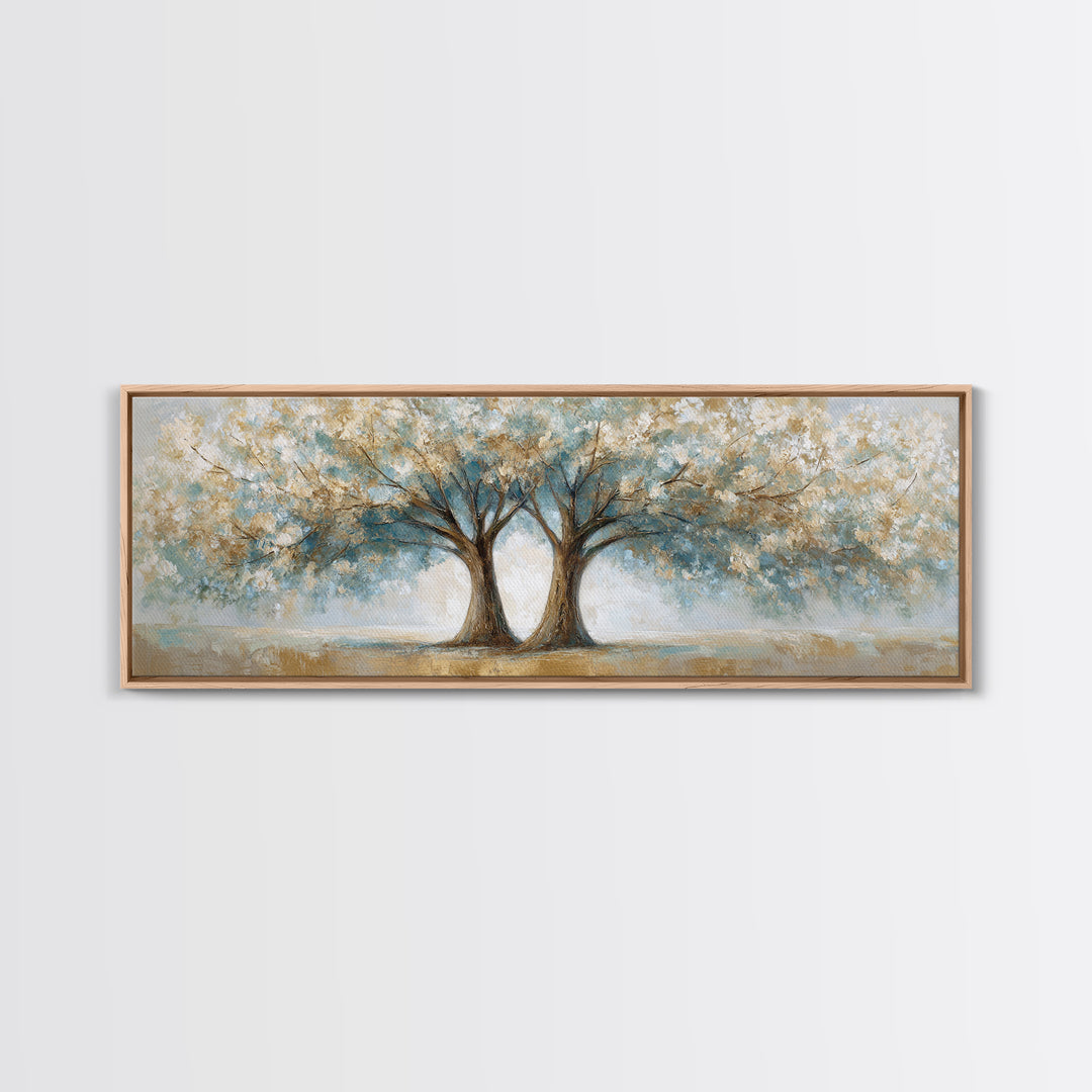 Two Intertwined Trees as Symbolic Artwork Framed Canvas Print, Wedding Art, Wedding Dress, Living Room Decor, Fine Art, Romance, WED-3x1-87