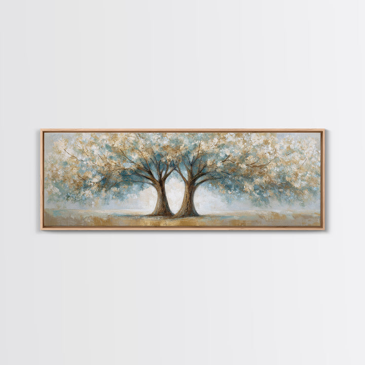 Two Intertwined Trees as Symbolic Artwork Framed Canvas Print, Wedding Art, Wedding Dress, Living Room Decor, Fine Art, Romance, WED-3x1-87