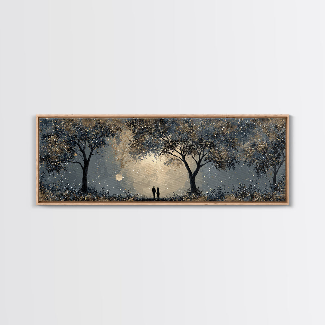 Couple Silhouette Beneath Moonlit Trees Canvas Print, Wedding Art, Wedding Reception, Living Room Decor, Fine Art, Romance, WED-3x1-93