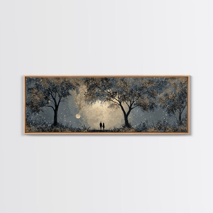 Couple Silhouette Beneath Moonlit Trees Canvas Print, Wedding Art, Wedding Reception, Living Room Decor, Fine Art, Romance, WED-3x1-93