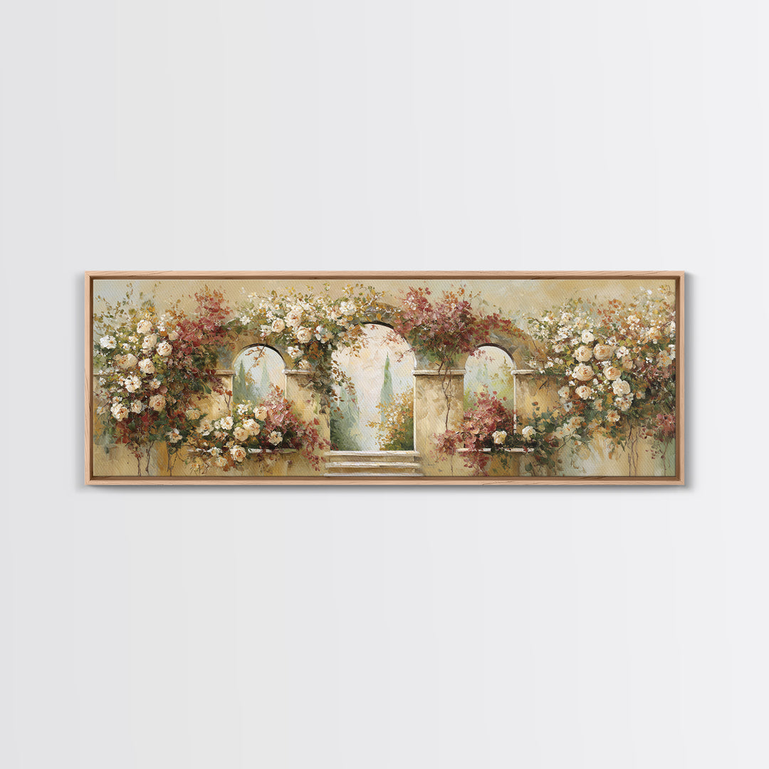Romantic Garden Arch Covered Canvas Print, Wedding Art, Downloadable Art, Living Room Decor, Oil Painting, Romance, WED-3x1-98