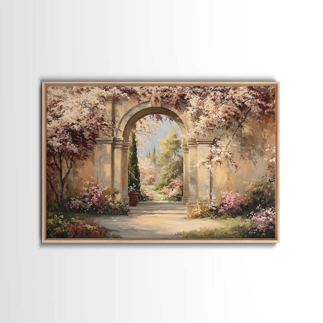 Romantic Garden Arch Covered Framed Canvas Print, Wedding Art, Wedding, Living Room Decor, Oil Painting, Romance, WED-3x2-14