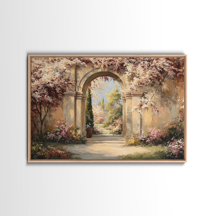 Romantic Garden Arch Covered Framed Canvas Print, Wedding Art, Wedding, Living Room Decor, Oil Painting, Romance, WED-3x2-14