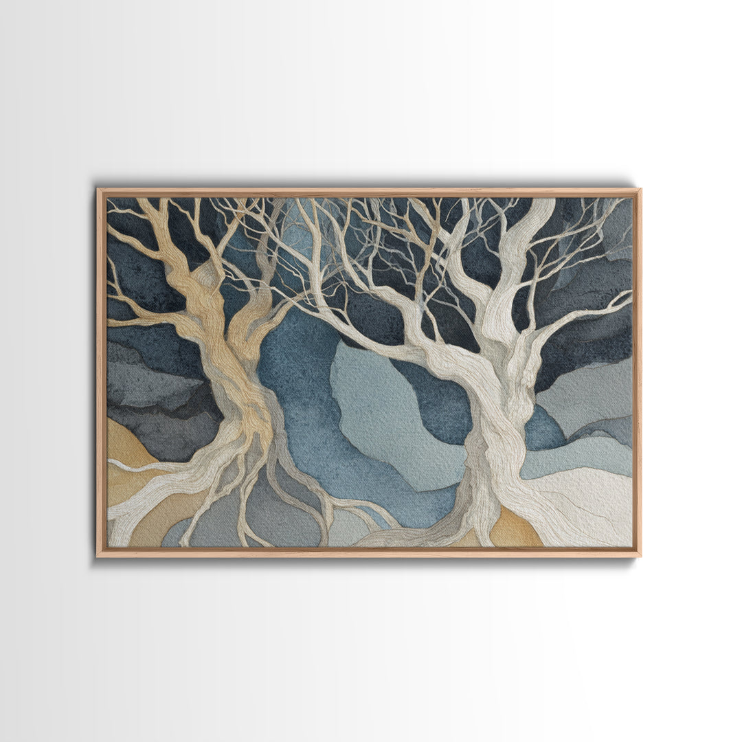 Two Intertwined Trees as Symbolic Artwork Framed Canvas Print, Wedding Art, Wedding Decor, Living Room Decor, Fine Art, Romance, WED-3x2-27