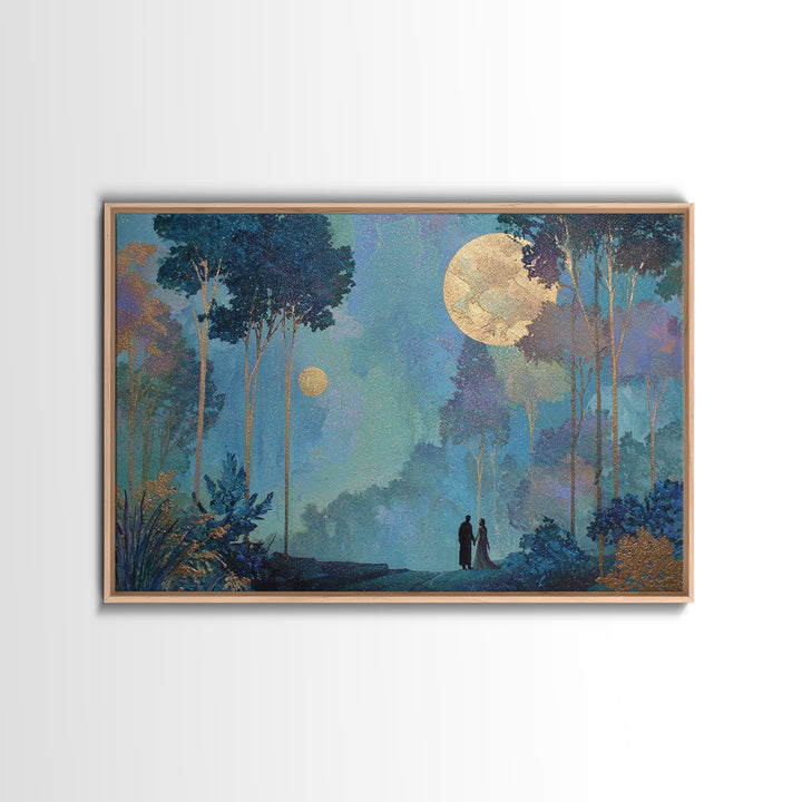 Couple Silhouette Beneath Moonlit Trees Canvas Print, Wedding Art, Custom Wedding Gift, Living Room Decor, Fine Art, Romance, WED-3x2-57