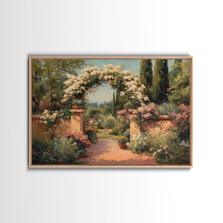 Romantic Garden Arch Covered Framed Canvas Print, Wedding Art, Custom Wedding Gift, Living Room Decor, Watercolor Art, Romance, WED-3x2-86