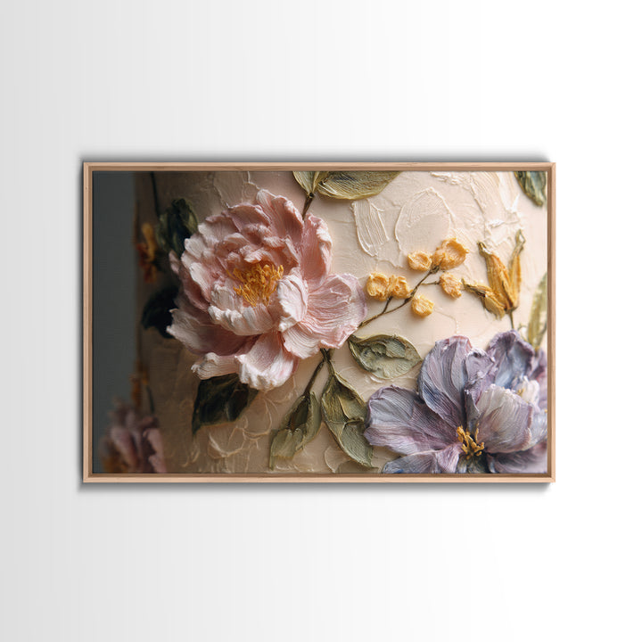 Wedding Cake with Flowers in Painterly Style Framed Canvas Print, Wedding Art, Wedding Guestbook, Living Room Decor, Romance, WED-3x2-90